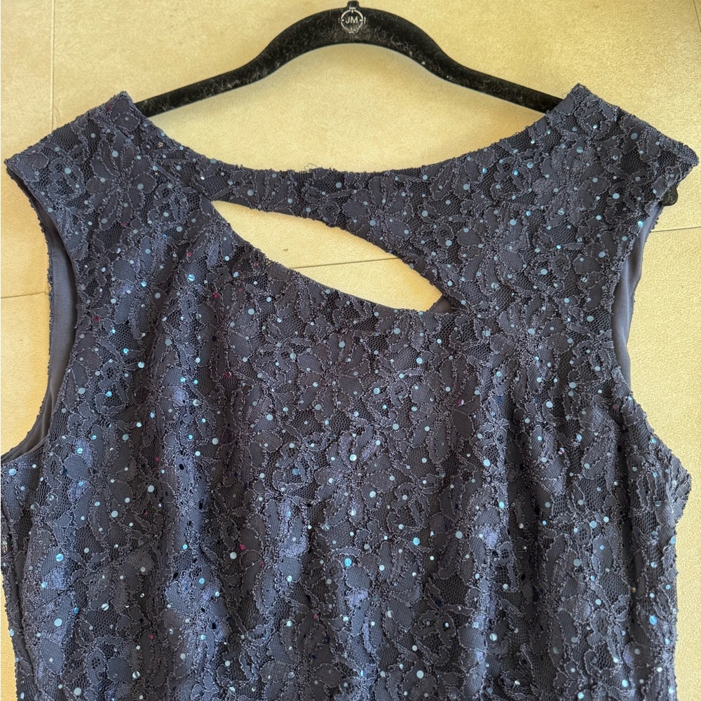Connected Apparel Navy Blue Embellished Cocktail Dress